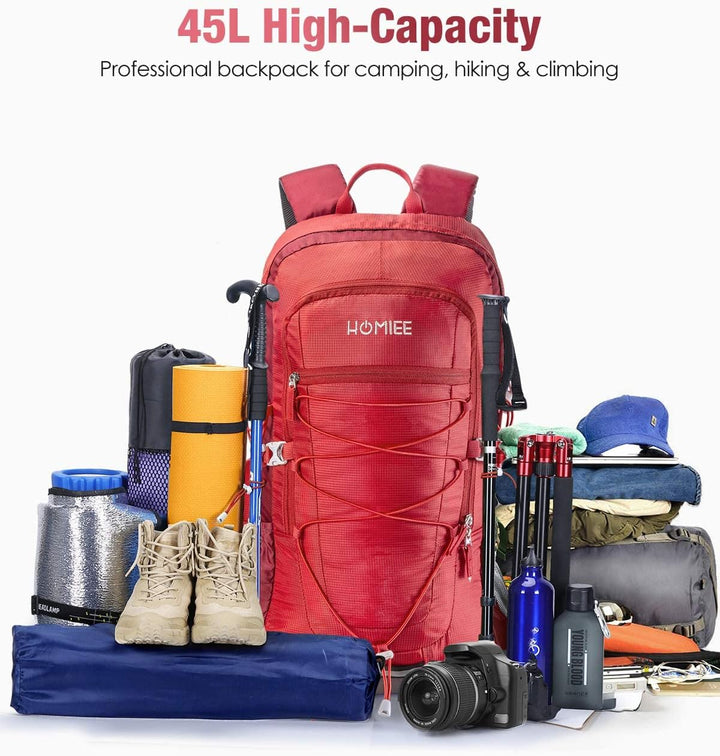 HOMIEE Wanderrucksack Herren Damen 45L Wasserdichter Rucksack Leichter Trekkingrucksack Gross Reiser