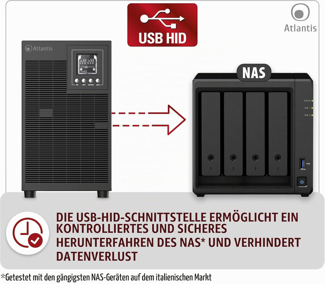 Atlantis A03-OP3002P PRO UPS OnLine USV-Server Doppelwandlung Reine Sinuswelle 3000 VA 2700 W, Tower