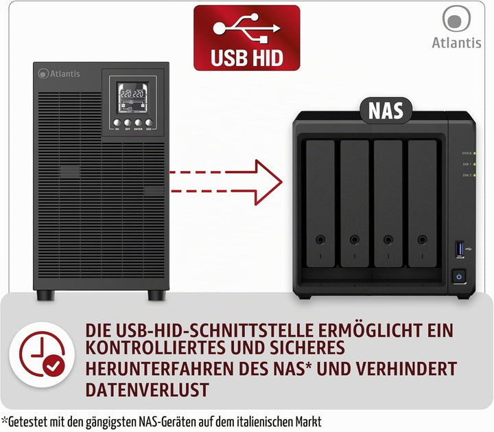 Atlantis A03-OP3002P PRO UPS OnLine USV-Server Doppelwandlung Reine Sinuswelle 3000 VA 2700 W, Tower