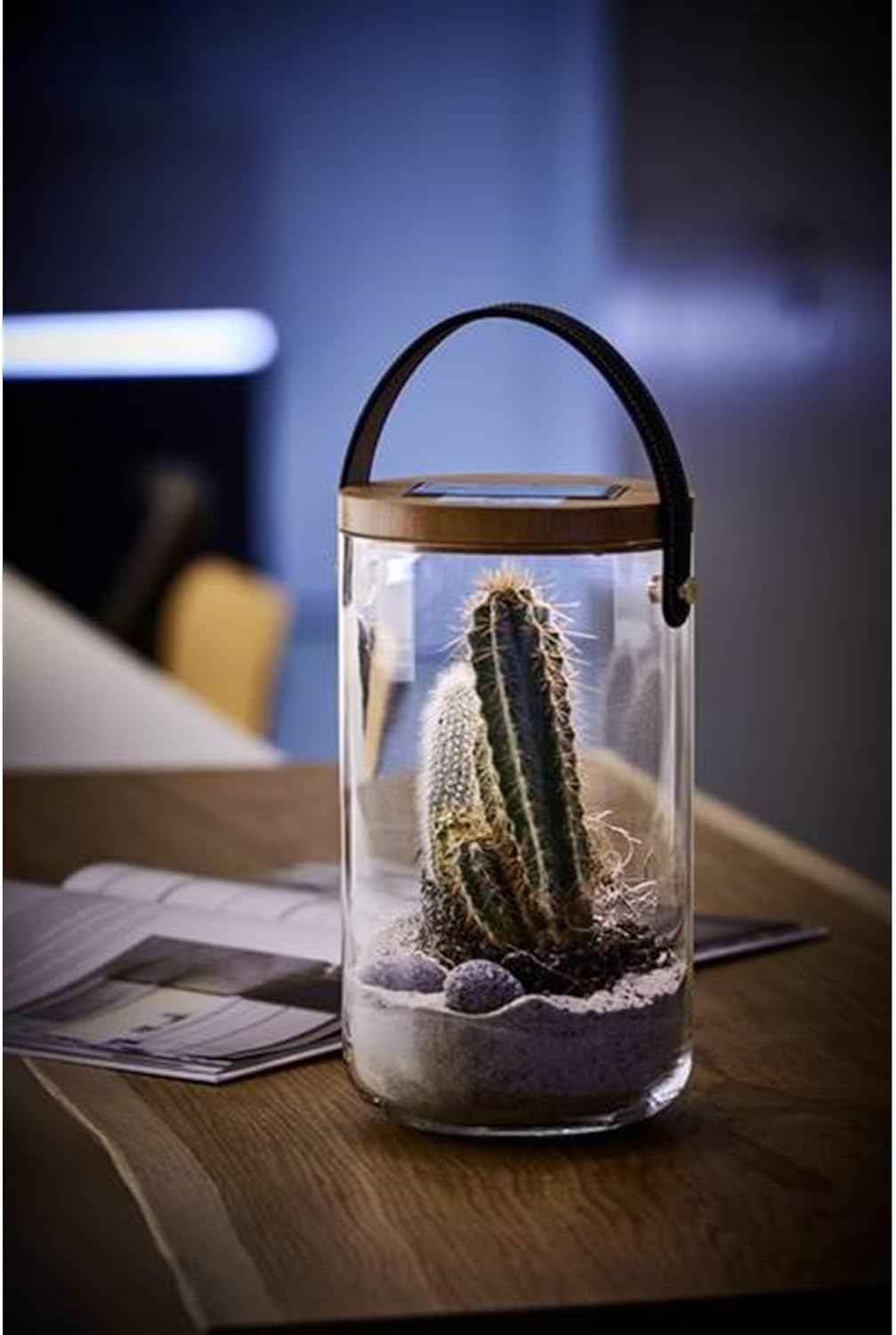 Lumix® LED Deco Glass Long Solarlicht Dekoleuchte Sonnenglas Solarlampe mit Bambusdeckel Mundgeblase