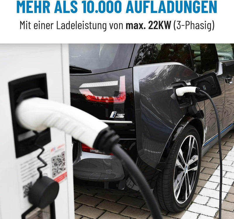 ABSINA Typ 2 Ladekabel 22kW & 32A für Hybrid & Elektroauto - 3 Meter Auto Ladekabel Typ2 3 phasig -