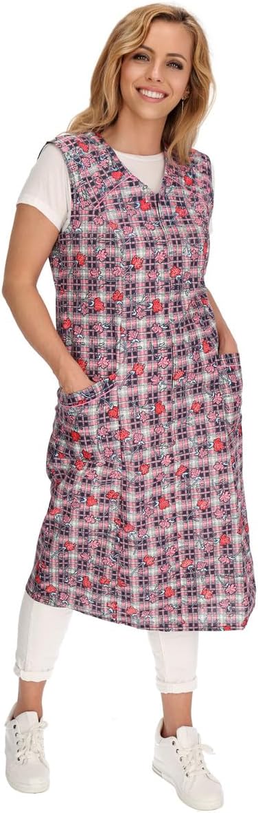 Reissverschluss Kittel RV Hauskleid Baumwolle Schürze Kochschürze 34 rot kariert, 34 rot kariert