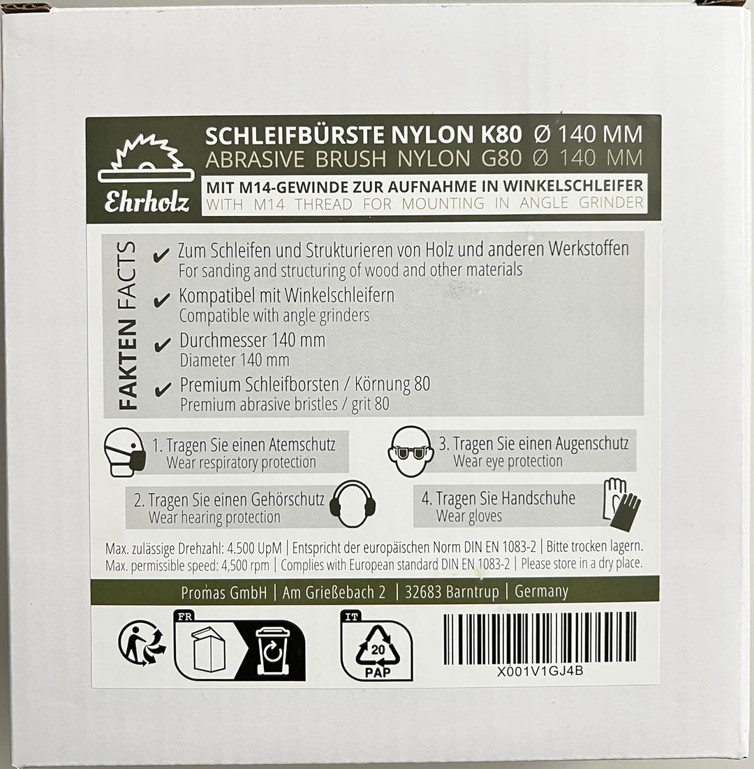 EHRHOLZ® Schleifbürste für Winkelschleifer | 140 mm Durchmesser | Rundbürste | Strukturierbürste | P