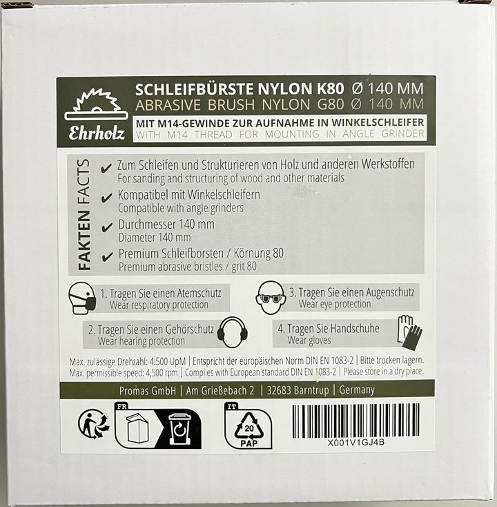 EHRHOLZ® Schleifbürste für Winkelschleifer | 140 mm Durchmesser | Rundbürste | Strukturierbürste | P