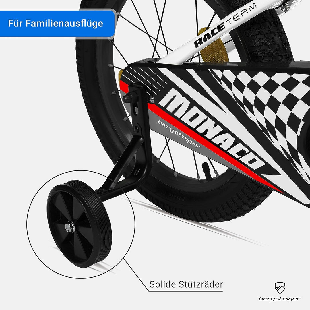 Bergsteiger Monaco 16 Zoll Kinderfahrrad, geeignet für 4, 5, 6 Jahre, BMX, Stützräder, Rücktrittbrem