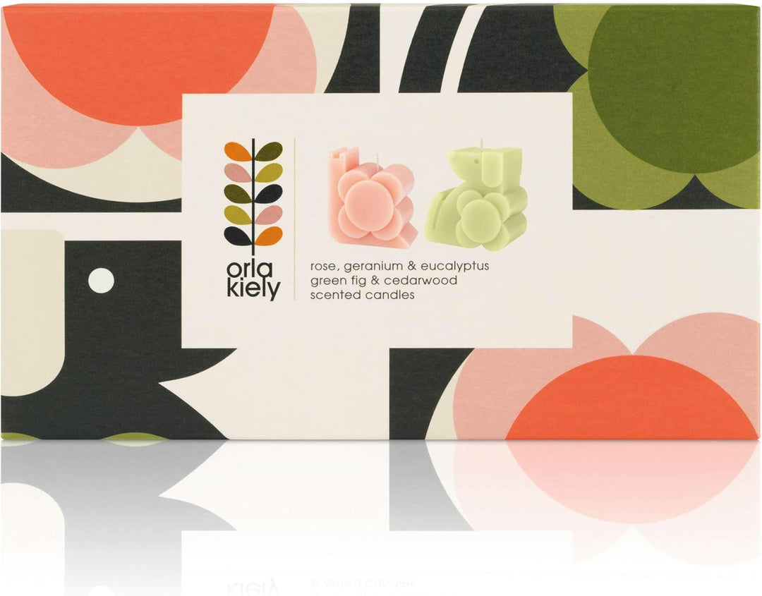 Orla Kiely Kerzen-Geschenkset mit Hund und Schnecke.