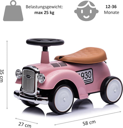 LEMODO Rutschauto ab 1 Jahr, Kinderauto im Retrodesign, Rutscherfahrzeug mit Hupe und Stauraum, Kind