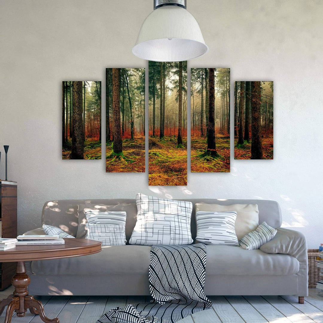 Feeby Wandbild XXL 5 Teilig Natur Leinwandbild Landschaft Wald Bäume bunt 300x140 cm Leinwandbild 30