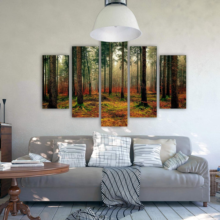 Feeby Wandbild XXL 5 Teilig Natur Leinwandbild Landschaft Wald Bäume bunt 300x140 cm Leinwandbild 30