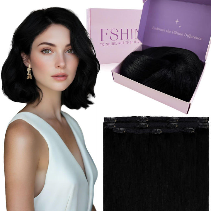 Fshine Clip in Ehthaar Extensions Dunkelbraun 30cm 3pcs Remy Ehthaar Clip in Extensions Jet Black Cl