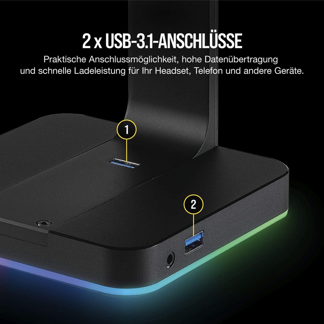 Corsair ST100 Premium Kopfhörer-Ständer (2x USB 3.1, Aluminium, 7.1 Dolby Audio Ausgang) schwarz RGB