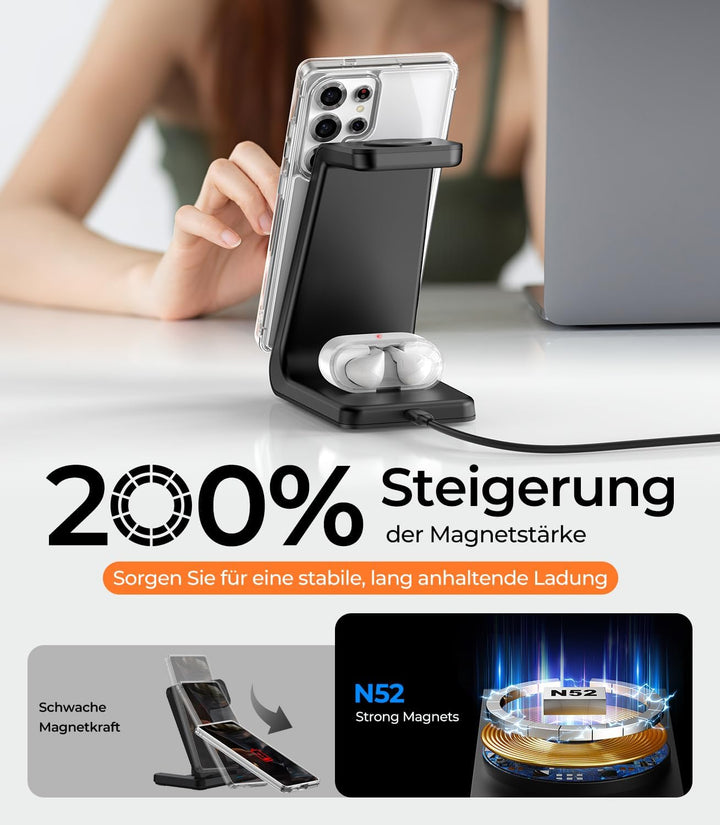 3 in 1 Magnetic induktive Ladestation für Samsung, Fast Mag-Safe Wireless Charger für Galaxy S25 Ult