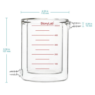 stonylab Glas Ummantelt Becher, 1 Packung Messbecher aus Borosilikatglas mit Flachem Boden und Doppe