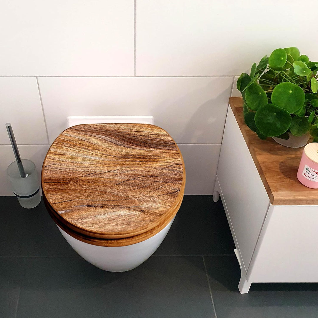 banjado Design WC Sitz Bambus Absenkautomatik 45,8x37,5cm - Toilettendeckel mit Absenkautomatik Holz