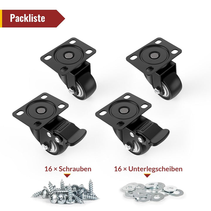 HOLKIE 50 mm Schwerlastrollen bis 250 kg - 4er Set Möbelrollen Schwerlast mit Bremsen - Transportrol