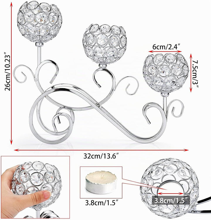 SUMNACON Silber S-Form Kerzenständer 3-Arm-Kristallschalen aus Glas Metall Kerzenhalter Teelicht Dek