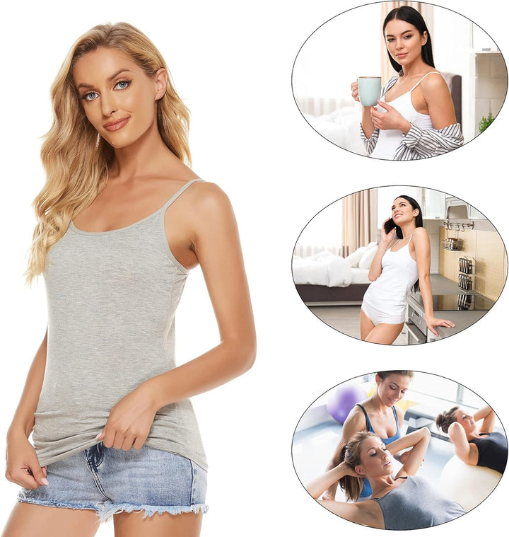 BQTQ 6 Stück Unterhemd Damen Spaghetti Top Unterhemd Spaghettiträger mit Verstellbarer Strap Basic C