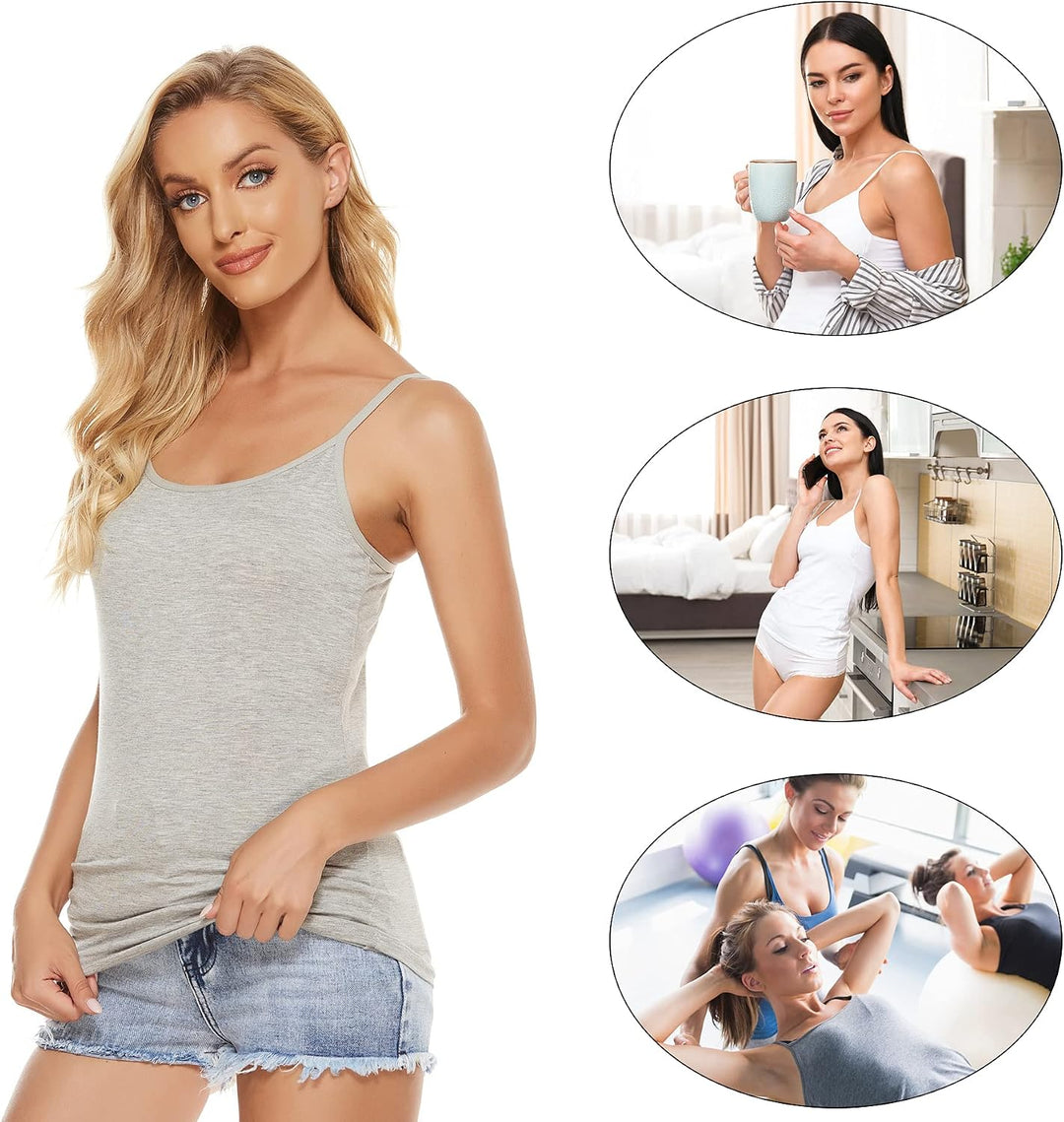 BQTQ 5 Stück Unterhemd Damen Spaghetti Top Spaghettiträger Basic Cami Tank Tops mit Verstellbarer St