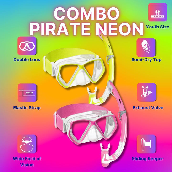 Mares Pirate-Neon Kinder Schnorchelset Tauchbrille und Schnorchel Rosa, Rosa
