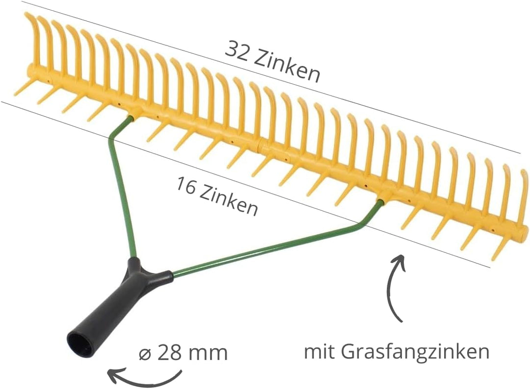 Rekord Rasenrechen aus Kunststoff mit 32 Zinken und 16 Grasfangzinken ohne Stiel Breite: 63cm Garten