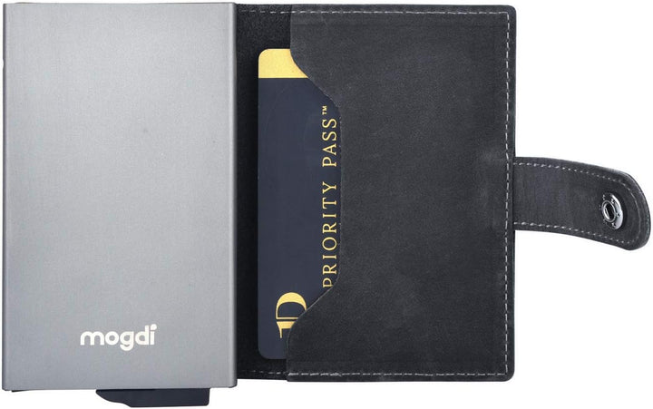 mogdi Mini Black Premium Herren Portmonee RFID Schutz Kartenetui Business Geldbörse feinstes A++ Ech