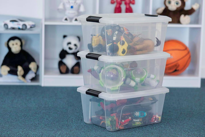 Iris Ohyama, Aufbewahrungsbox aus Kunststoff, 15 l Büro-Aufbewahrungsbox, 3er-Set, DDNTB-15, transpa