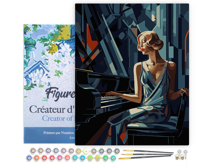 Figured'Art Malen Nach Zahlen Erwachsene Mit Rahmen Art-Deco-Frau am Klavier - Paint by Numbers Bast