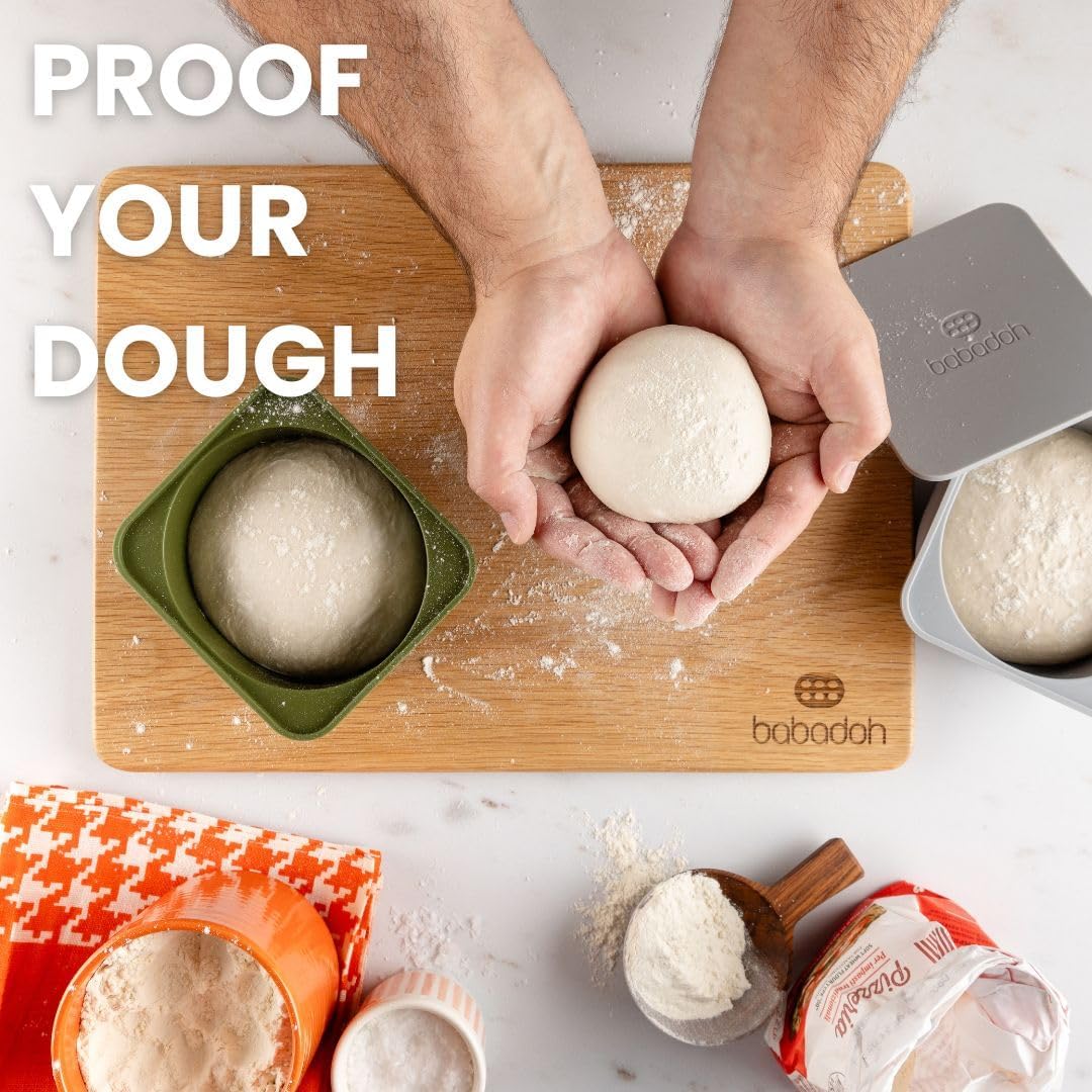 Babadoh Pizzateig-Proofing Silikonbehälter mit Deckel, Pizza-Zubehör, mehrfarbig, Blau (2 Teig, 2 Ra