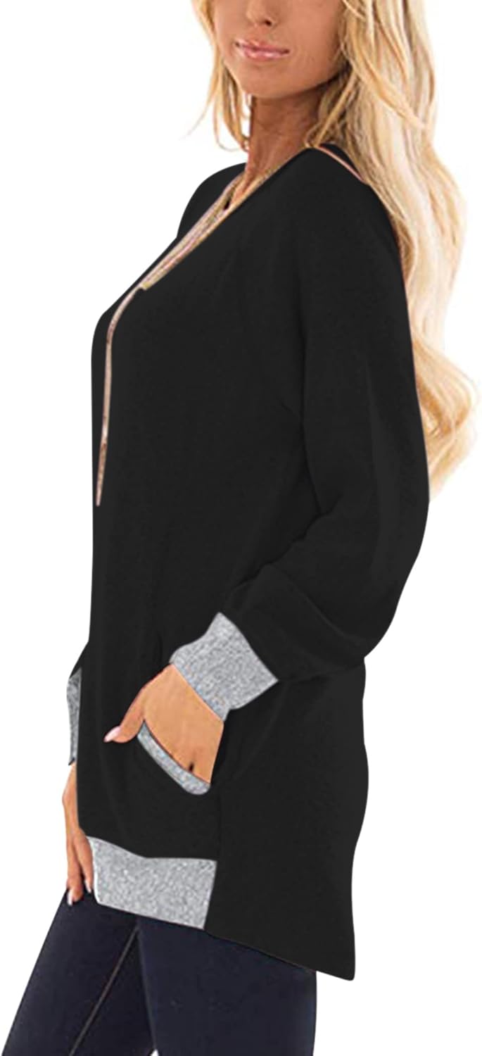 AUSELILY Damen Langarmshirts Rundhals T Shirts Blusen Tunika Sweatshirt Pullover Mit Taschen, S