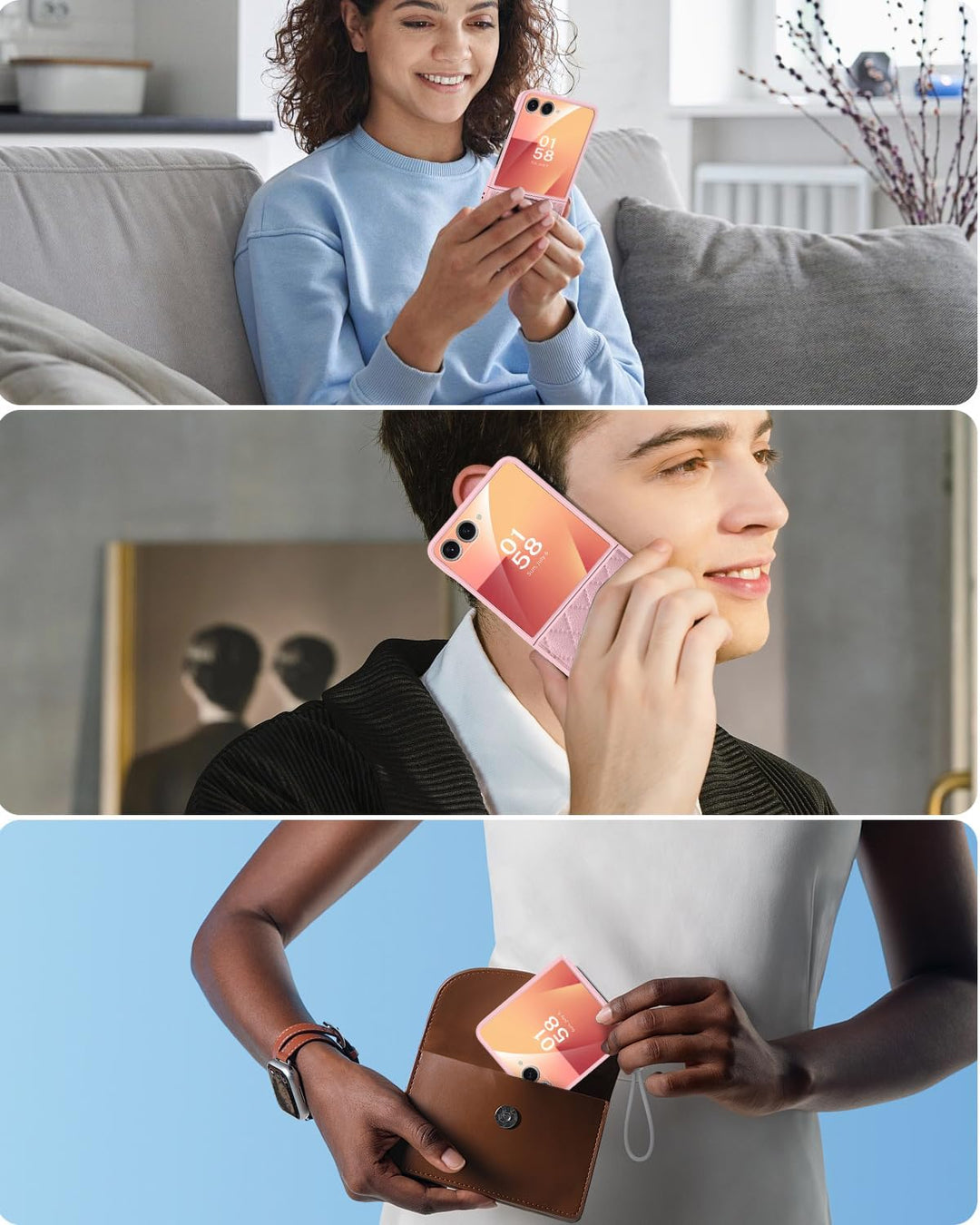 Miimall Kompatibel mit Samsung Galaxy Z Flip 7 Hülle mit Displayschutz & Weich Scharnierschutz, [Ele