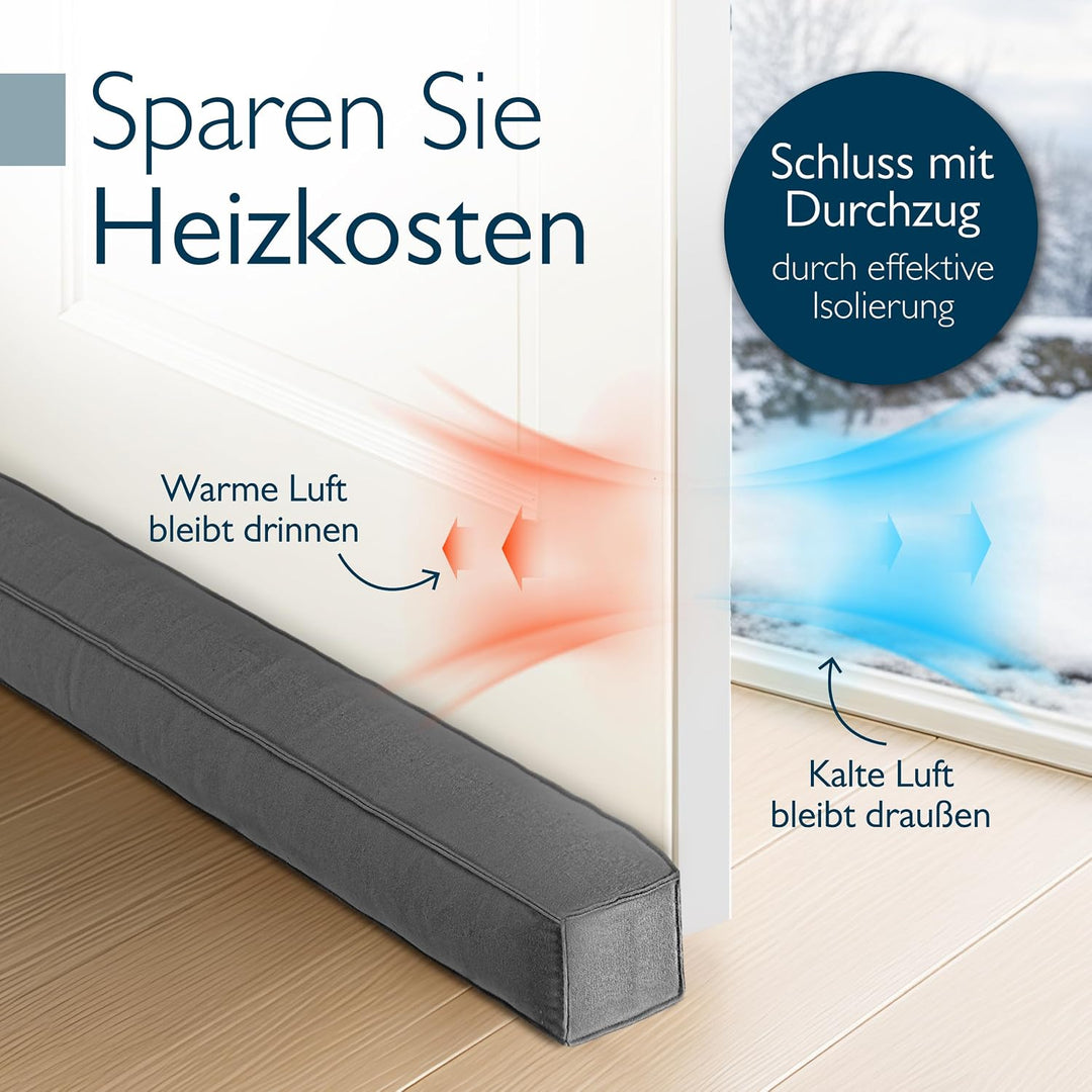 Beautissu 2er Set Zugluftstopper für Türen Wärmeschutz Kälteschutz | 90cm Anthrazit Stoff Tür Fenste