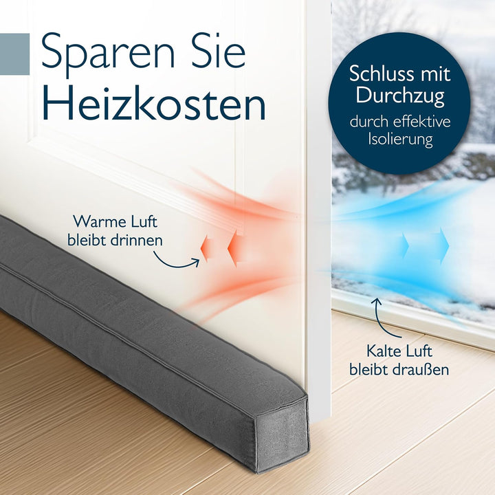 Beautissu 2er Set Zugluftstopper für Türen Wärmeschutz Kälteschutz | 90cm Anthrazit Stoff Tür Fenste