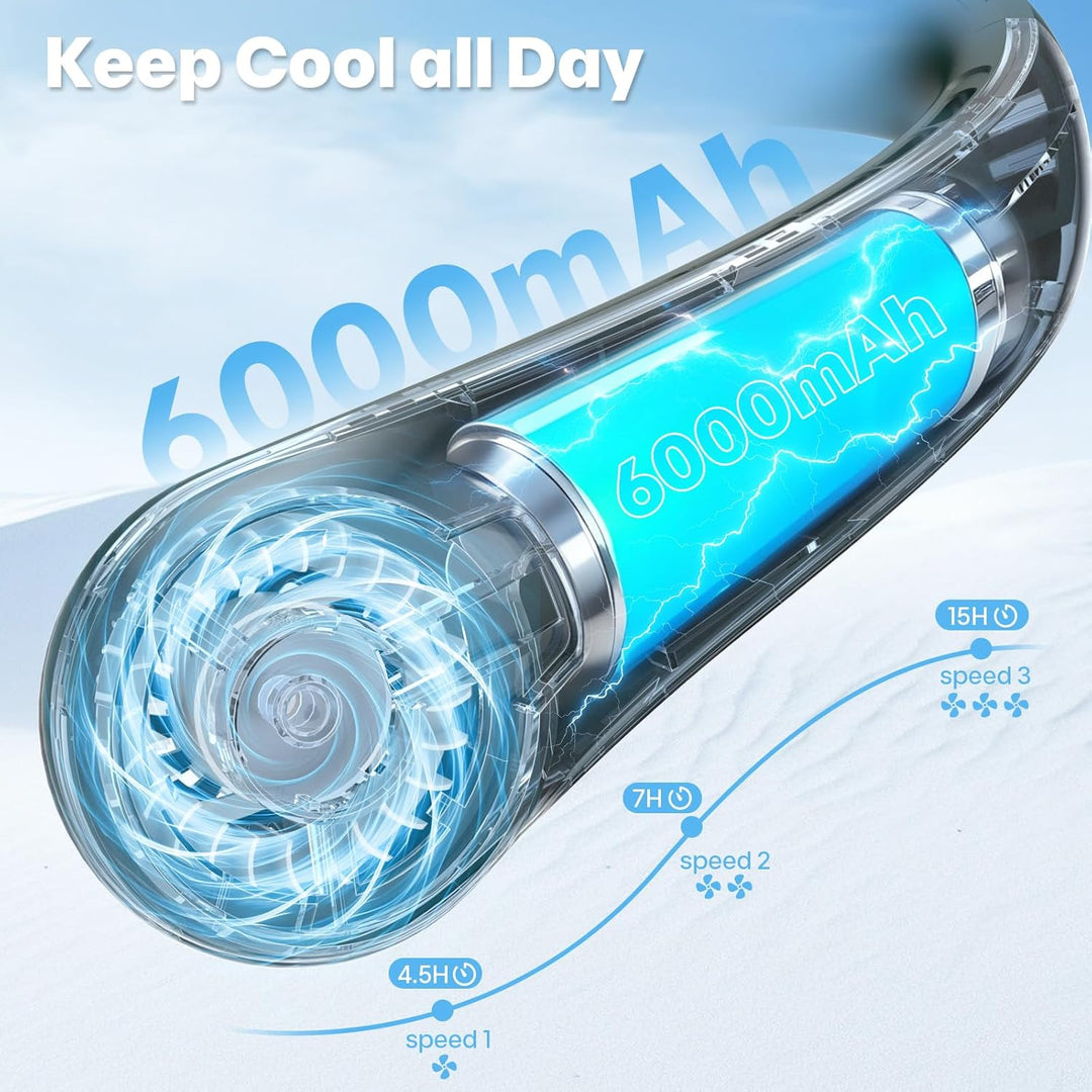 ACELIFE Nackenventilator mit LED-Anzeige, Tragbarer Hals Ventilator Leise | 6000 mAh USB Wiederaufla