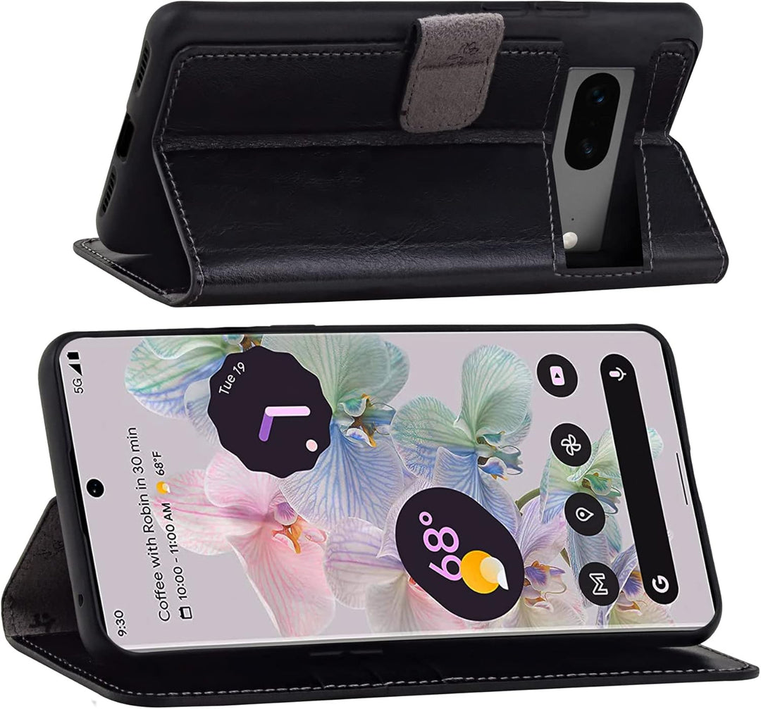 Suncase Book-Style Hülle kompatibel mit Google Pixel 7 5G Leder Tasche (Slim-Fit) Lederhülle Handyta