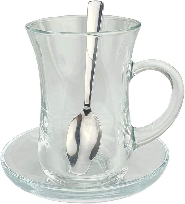 Pasabahce Orginal türkisches Tee Set Teeset 'KULP'/ 6 klassische Gläser mit Henkel 6 Rührlöffel (Mar