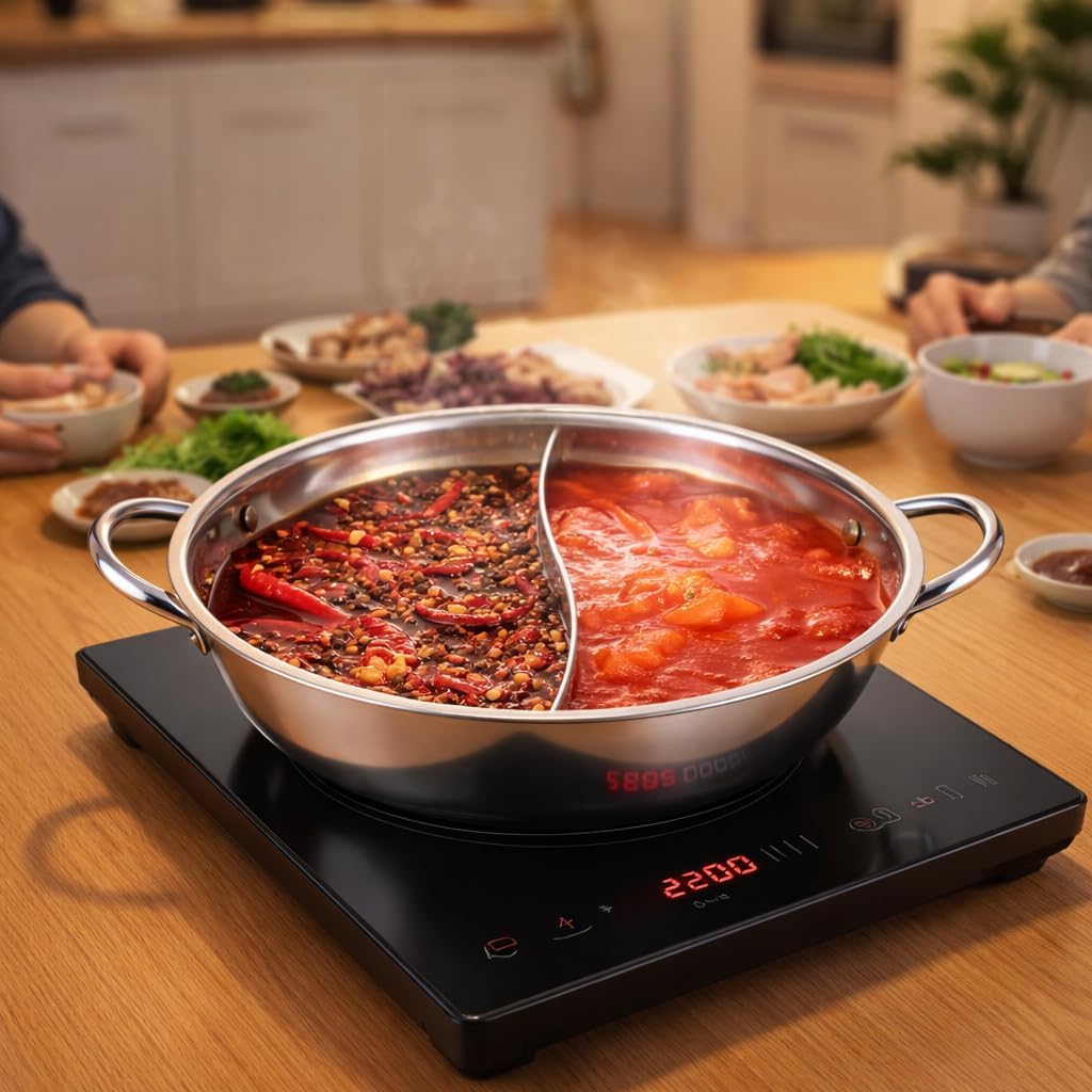 Edelstahl Hot Pot 2 Geschmack Trennsuppe Kochtöpfe Suppe Kochen Töpfe Hot Pot für Induktionsherd Gas