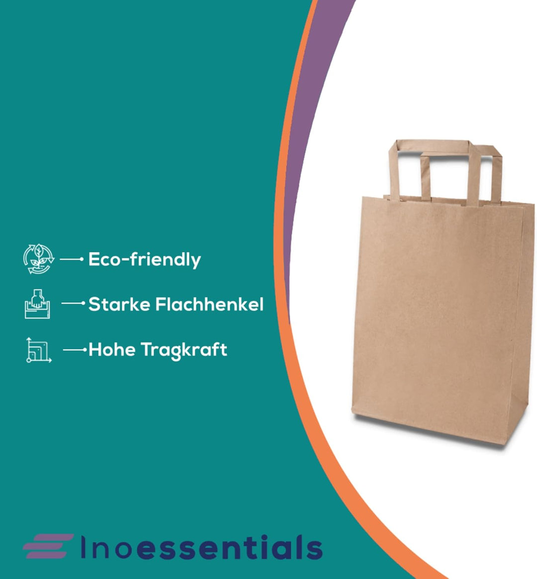 Inoverse Papiertüten mit Henkel 22+10x36 cm, Papiertragetaschen 250 Stück | Papiertaschen, Kraftpapi
