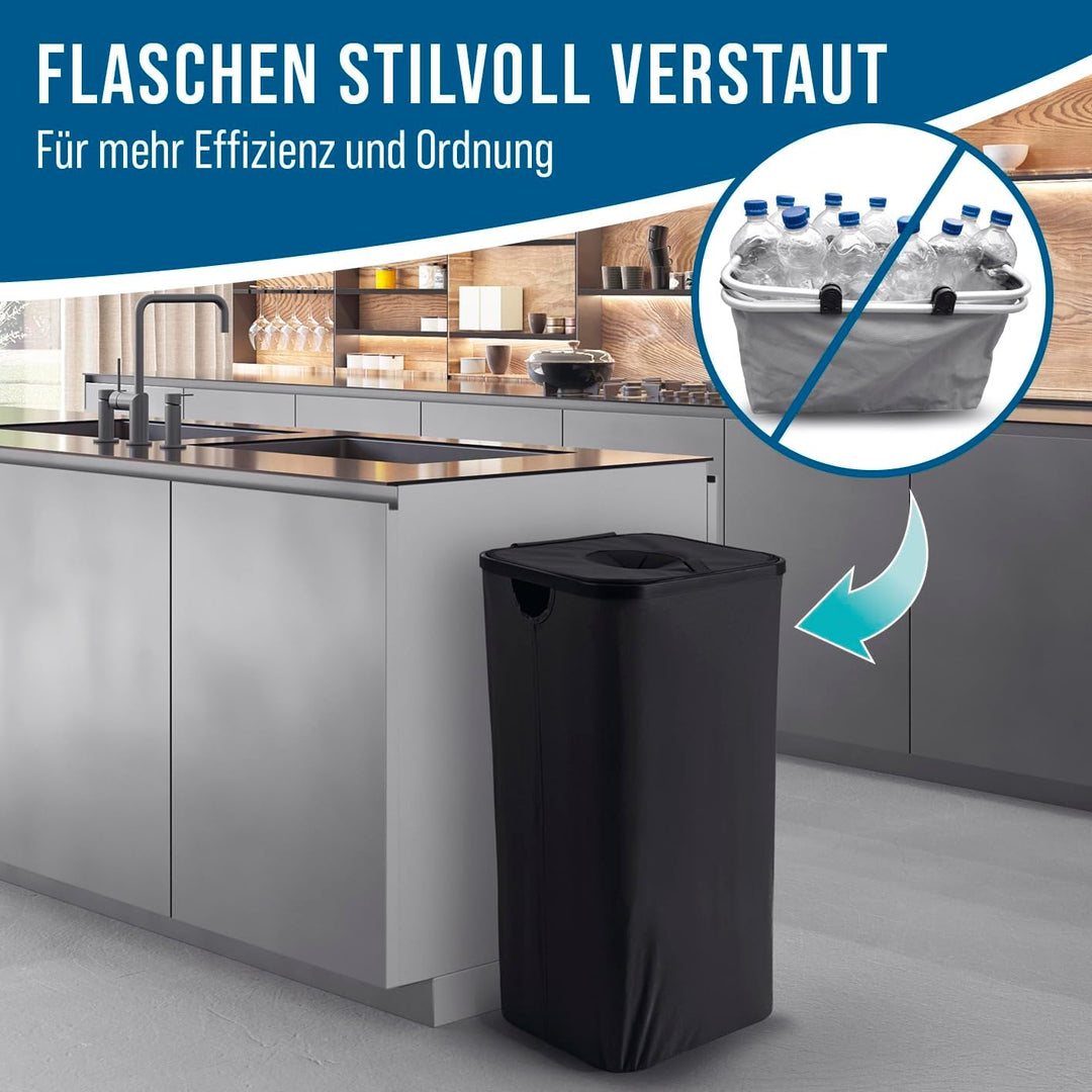 EASYmaxx Pfandflaschen Sammelbehälter 100 l, mit 2 x Flaschentasche | Flaschen Aufbewahrung für Altg