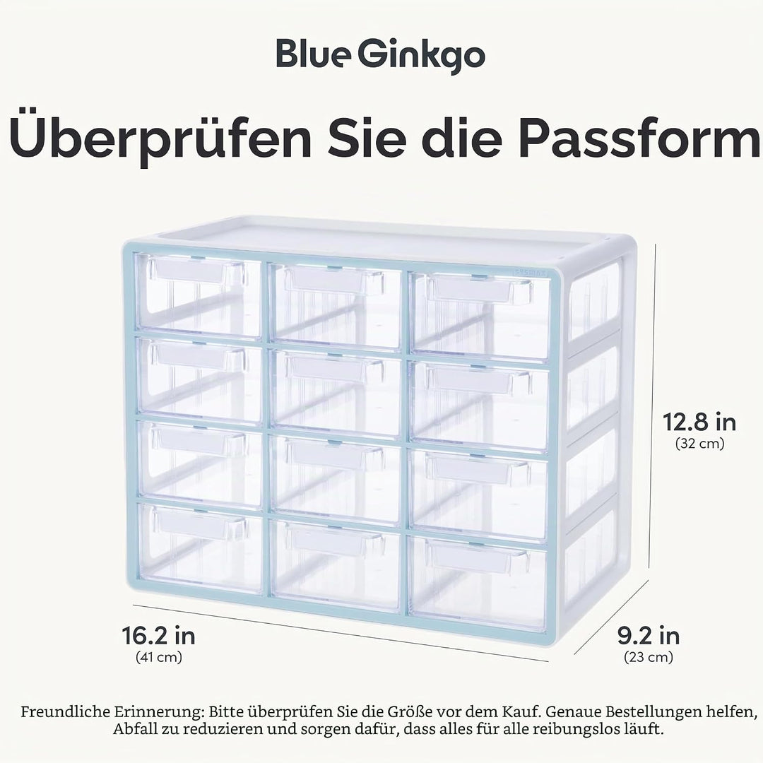 BLUE GINKGO Grosser Aufbewahrungsschrank mit 12 Schubladen – stapelbare Perlen- und Bastelaufbewahru