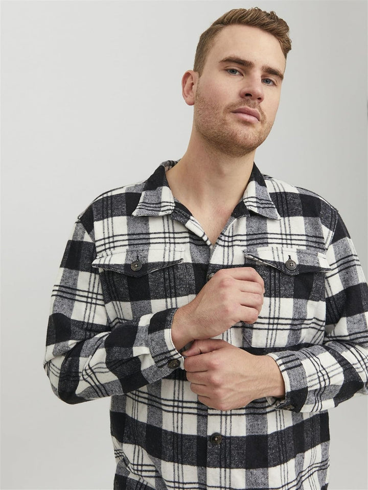 JACK & JONES Herren Jorollie Check Overshirt Ls Pls T-Shirt 3XL Navy Blazer, 3XL Navy Blazer