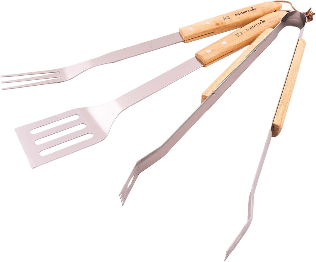 Barbecook Grillbesteck Set mit Grillgut-Wender, Grillgabel und Grillzange aus rostfreiem Edelstahl u