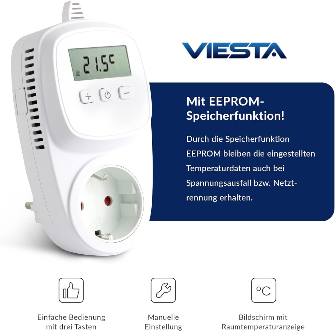 Viesta TH10 Thermostat Thermostatstecker Steckdosenthermostat für Infrarotheizung Heizpaneele Heizun