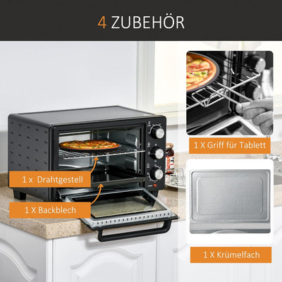 HOMCOM Minibackofen 21L mit 1 Drahtgestell und 1 Backblech 3 Kochmodi 100 °C-230 °C einstellbare Tem