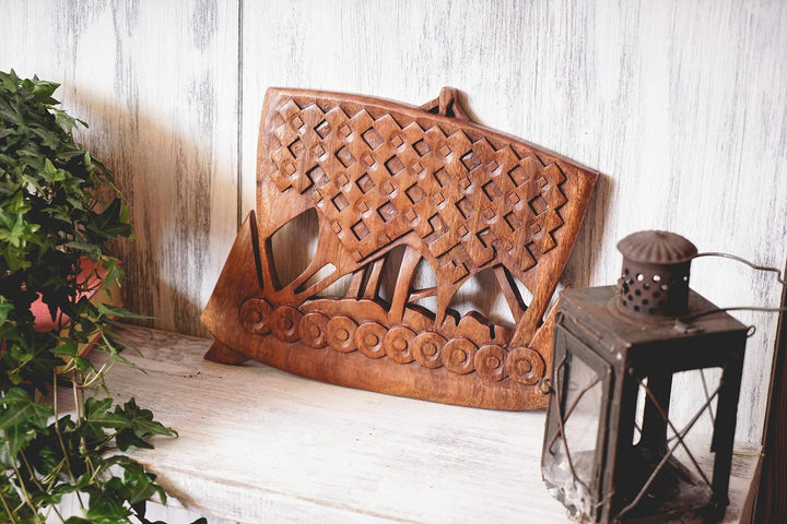 Windalf Handarbeit Wikingerboot NORTH 25 cm Vikings Wand Deko Wandrelief Holzdeko Nordmann Holz