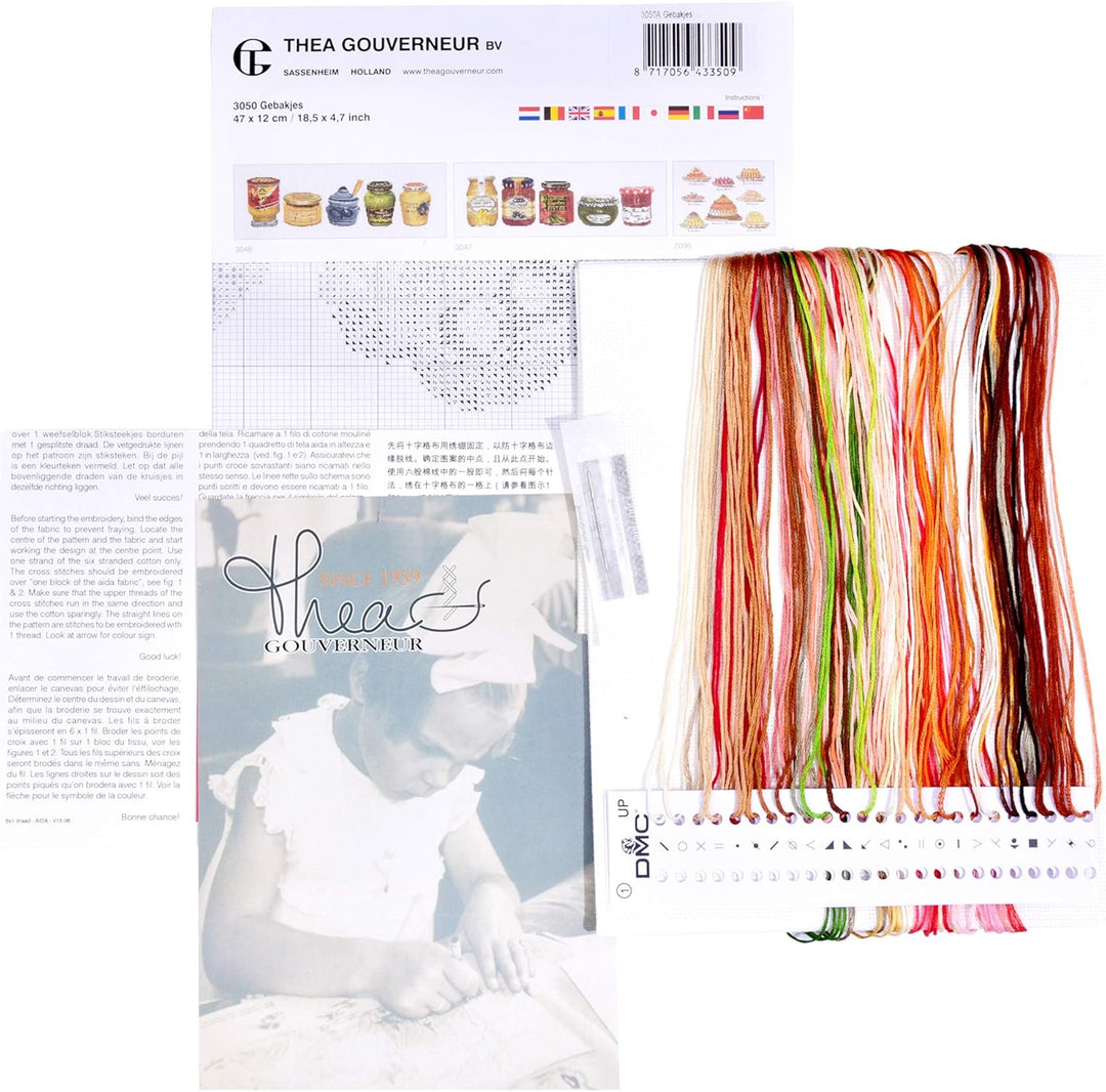 Thea Gouverneur - Kreuzstich-Set - Kuchen-Sortiment - Aida - 18 Count - Für Erwachsene - 3050A, Kuch