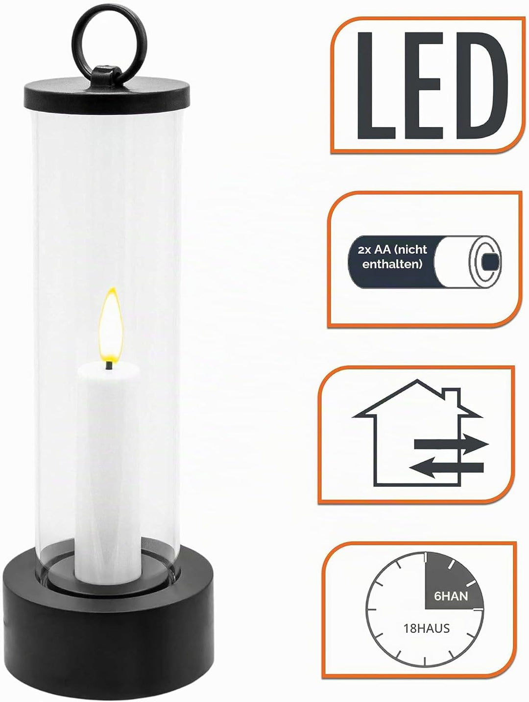 Outdoor LED Kerze im Glas batteriebetrieben mit Flammen Effekt und Timer - 2er Set - Tischkerze im W