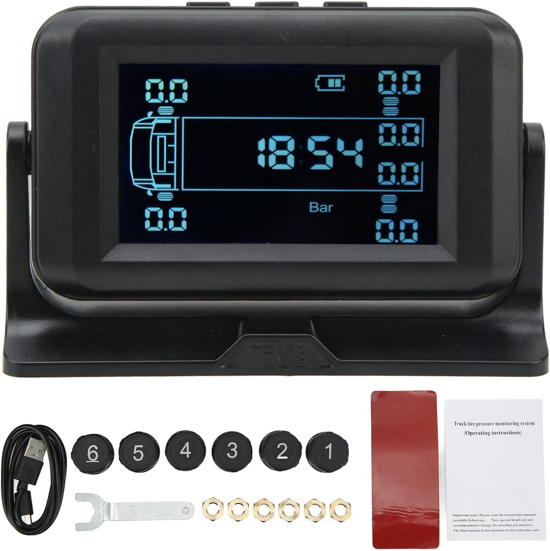 Reifendrucküberwachungssystem 6 Externe Sensoren für 6-Rad-LKW RV Hochdruckalarm IP67 USB-Solarstrom