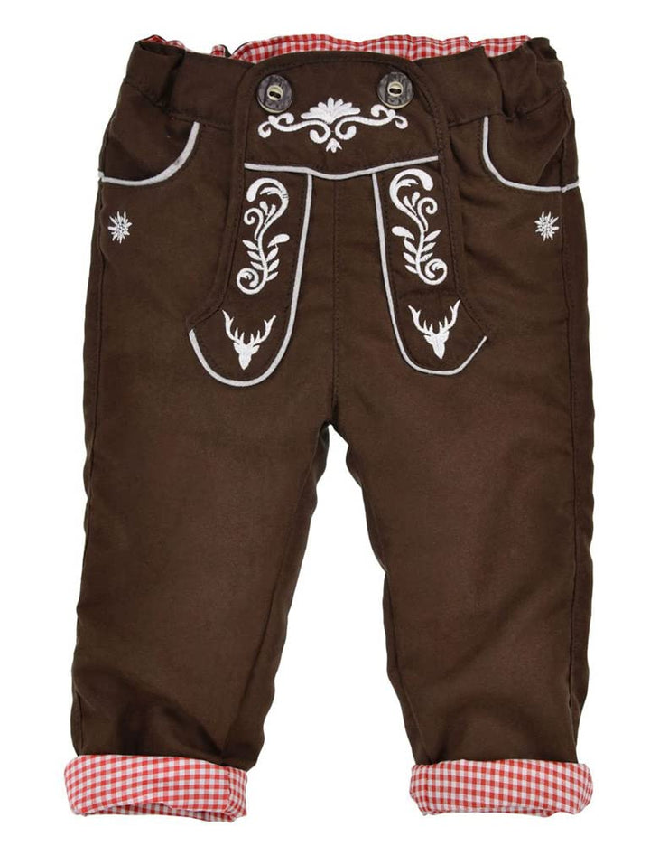 Baby-Trachten Laufhose gefüttert in Lederhose-Look Trachtenmode für Babys &amp; Kleinkinder Brown 62, Br