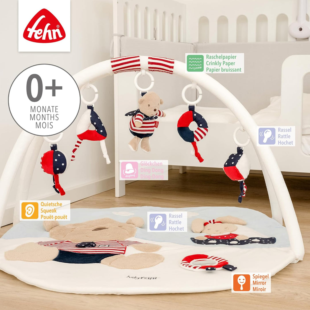 Fehn 078220 3-D-Activity-Decke Teddy / Spielbogen mit 5 abnehmbaren Spielzeugen für Babys Spiel & Sp