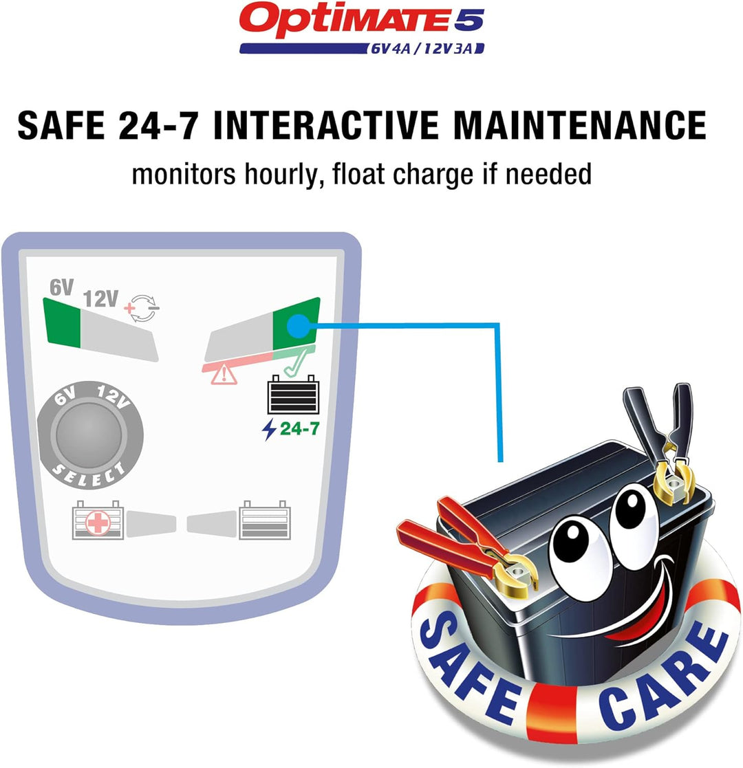 OptiMate 5 Select, TM320, 8-stufiges gekapseltes batterieschonendes 6V 4A / 12V 3A Lade- & Wartungsg